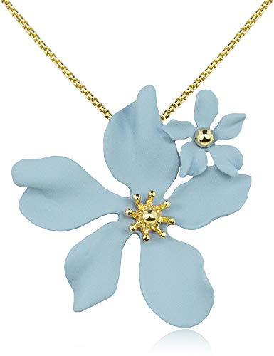 LUISIA® Halskette Nelia mit Blumen - 16 Karat vergoldet Hellblau
