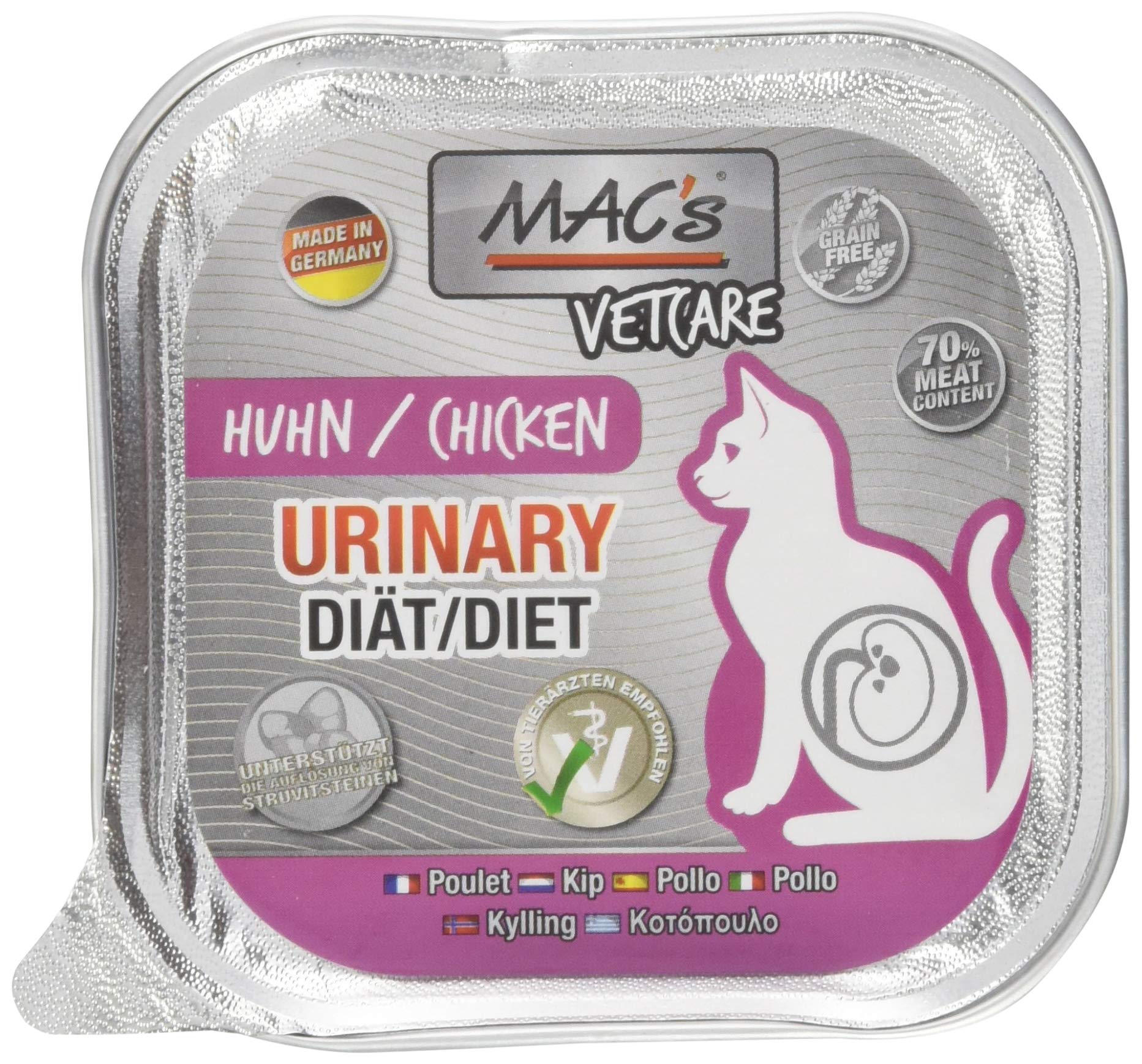 Mac's Katzenfutter getreidefrei Vetcare Urinary Huhn, 1er Pack (1 x 100g)
