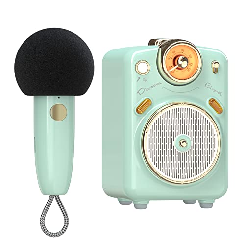 Karaoke Anlage mit 1 drahtlosen Mikrofonens, Tragbares Karaoke Lautsprecher Höhen/Bass, Unterstützt TWS, USB/TF/FM-Radio, Rec, Versorgung für Party,Outdoor (Grün)