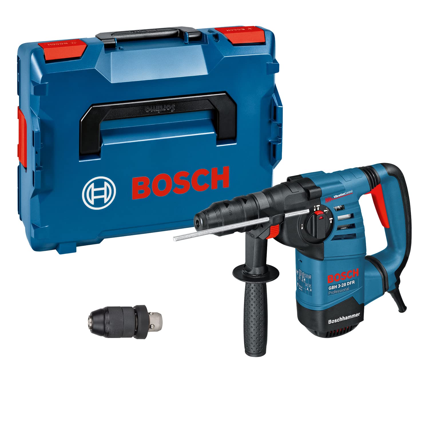 Bosch Professional Bohrhammer GBH 3-28 DRE (inkl. Tiefenanschlag 210 mm, Maschinentuch, Schnellwechselbohrfutter 13mm, Wechselfutter SDS plus, Zusatzhandgriff, Fettube, L-BOXX 136)