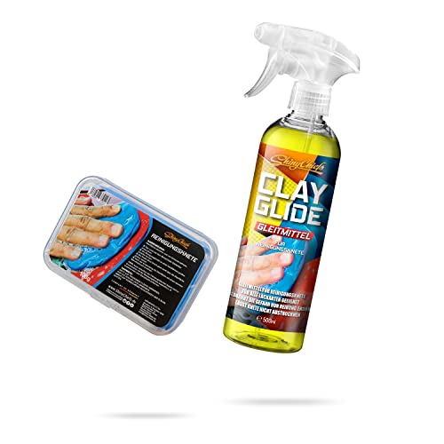 ShinyChiefs REINIGUNGSKNETE SET - Auto Reinigungsknete und Gleitmittel für Reinigungsknete - milde Knete für die Lackreinigung - Knetreiniger für Lack und Glas, 100g Knete, 500ml CLAY GLIDE