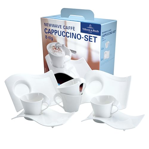 Villeroy & Boch NewWave Caffè Cappuccino-Set, 8-teilig, Premium Porzellan, Weiß