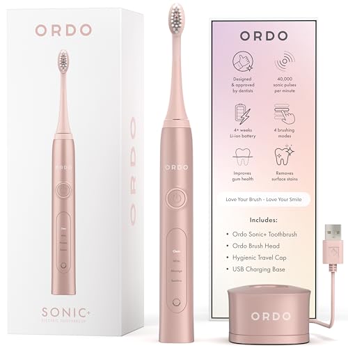 Ordo Sonic Care Elektrische Zahnbürste Advanced Smart Tech mit schnell wiederaufladbarem Akku und Silikon-Polierelement, 2-poliger UK-Stecker für Erwachsene Roségold