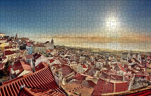 GUOHLOZ 1000 Teile Landschaften Puzzle, Planke Puzzle - Familienpuzzle Verringerter Druck Schwieriges Puzzle Unmögliche Puzzle für Erwachsene 6+ Stadt, Lissabon, 75x50cm