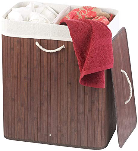 infactory Wäschesortierer: Faltbarer Bambus-Wäschekorb mit Deckel und Wäschesack, 100 l, braun (Wäschebehälter)