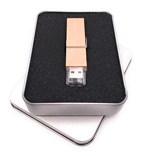 Onwomania Wäscheklammer echt Holz Klammer Glupperl USB Stick in Alu Geschenkbox 64 GB USB 3.0
