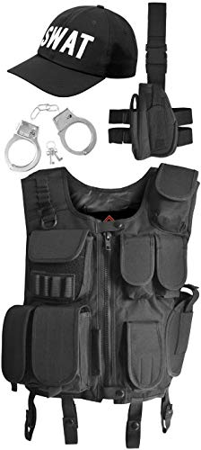 normani SWAT Kostüm bestehend aus Weste, Pistolenholster, Cap und Handschellen Farbe Dunkelschwarz Größe XL