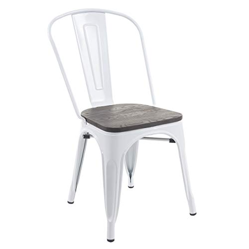 Mendler Stuhl HWC-A73 inkl. Holz-Sitzfläche, Bistrostuhl Stapelstuhl, Metall Industriedesign stapelbar - weiß