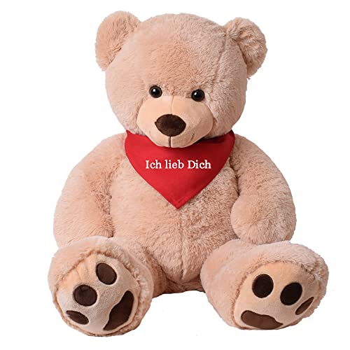 TE-Trend Kuscheltier XXL Teddybär groß Riesen Teddy Plüschtier Stofftier mit Tuch Ich lieb Dich Liebe Geschenk aus Plüsch 100cm braun