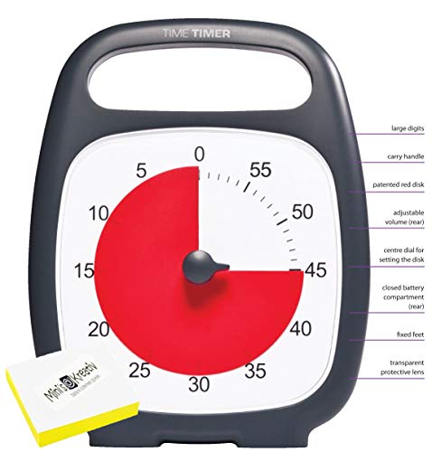 Time Timer Plus 60 min-Black-Uhr für Zeitverwaltung, Zeitmanagement geeignet für Büro, Klassenzimmer, zu Hause, Kinder mit (Kinder mit ADHS, ADD, Autismus, Asperger-Syndrom) inkl. 1x Haftnotiz-Zettel