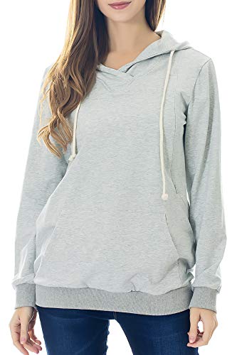 Smallshow Schwangere Pflege Damen Langarm Stillen Shirt Sweatshirt Kapuzenpullover Stillzeit Light Grey 2XL