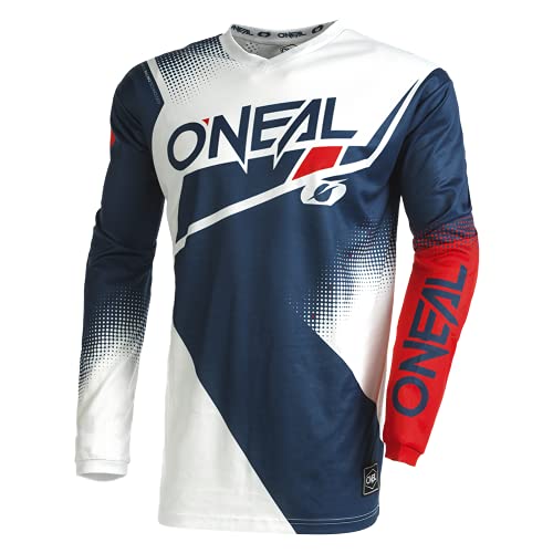 O'NEAL | Motocross-Jersey langarm | MX Enduro | Gepolsterter Ellbogenschutz, V-Ausschnitt, atmungsaktiv | Element Jersey Racewear V.22 | Erwachsene | Blau Weiß Rot | Größe M