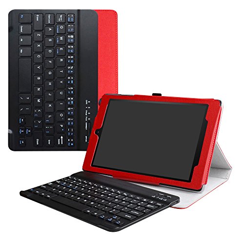 LiuShan for Amazon Fire HD 10 hülle,Abnehmbare Tastatur(QWERTY, englisches Layout) hülle mit Ständer für Amazon Fire HD 10 Tablet(5th /7th /9th Generation) 10.1" Tablet,Rot