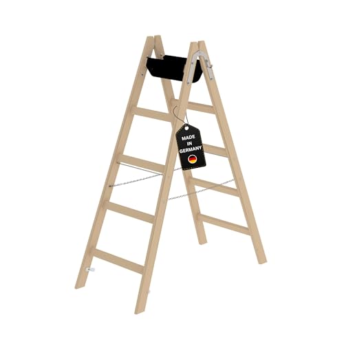 PROREGAL Sprossen-Stehleiter Holz | 2x5 Sprossen | Leiter, Teleskopleiter, Trittleiter, Bockleiter, Sprossen-Doppelleiter