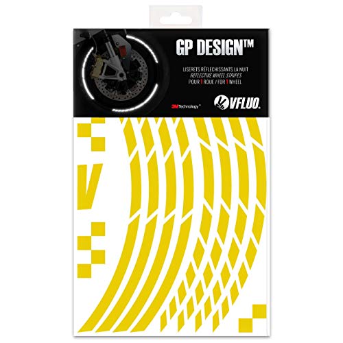 VFLUO GP Design™, Motorrad Retro reflektierende Felgenrandaufkleber Kit (1 Felge), 3M Technology™, 10mm breit (XL), Gelb