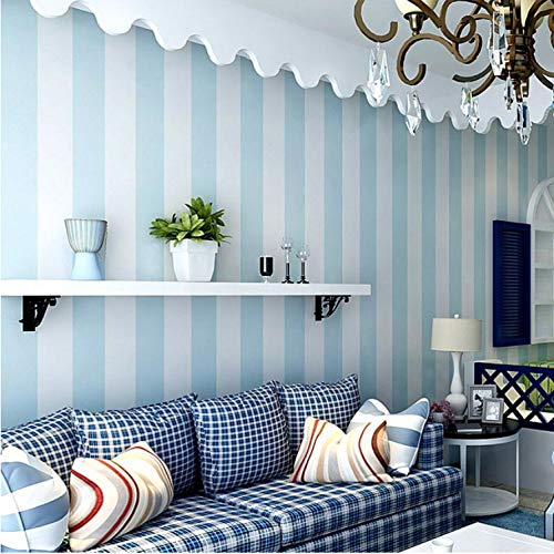 qunxun Gemütliches Schlafzimmer Vliestapete Blau Weiß Gestreifte Tapete Für Wände Modernes Merkmal Vertikal Gestreifte Tapetenrolle Dekor10m*0.53m