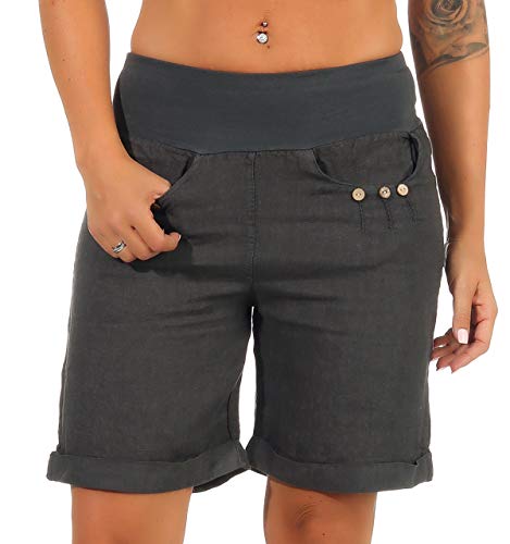 Malito Damen Bermuda aus Leinen | lässige Kurze Hose | Shorts für den Strand | Pants - Hotpants 6822 (dunkelgrau, M)