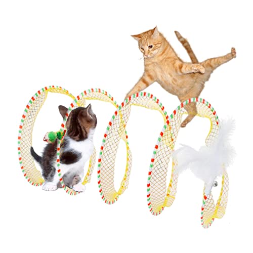 Katzentunnelspielzeug - Teasing Feather Faltbare interaktive S-förmige Röhre,Tragbarer Indoor-Tunnel mit Plüschmaus für Katzen, Tiererkundungs-Anti-Kratz-Röhre Ximan