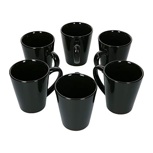 van Well 6 x Coffee Cups in Black, Conical, Modern Style, Diameter 9 cm, 330 ml, Tea Pot, Plain Coffee Mug