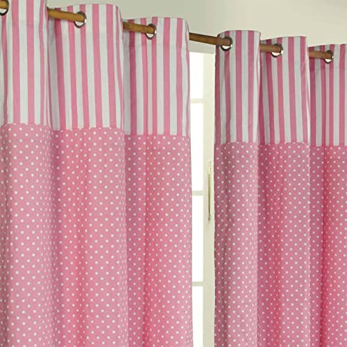 Homescapes Kindervorhang Mädchen Kinderzimmer Ösenvorhang Dekoschal Polka Dots 2er Set rosa weiß 117 x 137 cm (Breite x Länge je Vorhang) 100% Reine Baumwolle