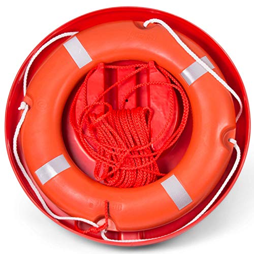 wellenshop Profi Rettungsring mit Rettungsleine und Gehäuse Kunststoff Orange mit Solas Zertifikat für Berufsschifffahrt und Sportboote