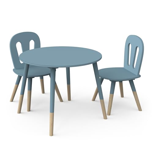 habeig Kindertisch Tisch & 2 Stühle #313 Kinderset Sitzhocker Holz weiß Sitzgarnitur Kinder (3er-Set), Kinderzimmer, 60cm (blau/Natur)