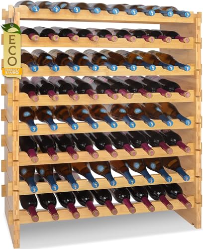 SereneLife Weinregal für 72 Flaschen 85,1 x 25,4 x 104,8 cm klassisches, modulares Holzregal für Weinflaschen, für Bar, Weinkeller, Keller, Schrank, Speisekammer, Holz, braun