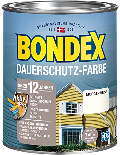 Bondex Dauerschutz Farbe Morgenweiß 0,75 L für 7 m² | Hervorragende Farbstabilität | Wetter- und UV-Schutz - bis zu 12 Jahre | Seidenglänzend | Dauerschutzfarbe | Holzfarbe