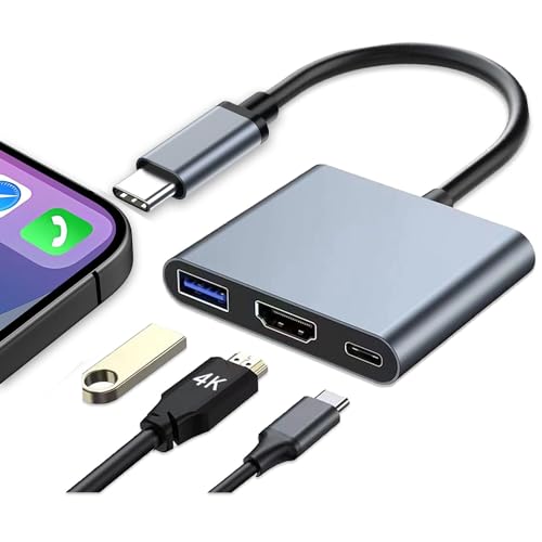 USB C auf HDMI Multiport Adapter, USB C Hub mit 4k HDMI Ausgang + USB 3.0 5Gbps + 100W PD Schnellladeanschluss, USB C HDMI Konverter für USB C Laptop/Tablet/Telefon