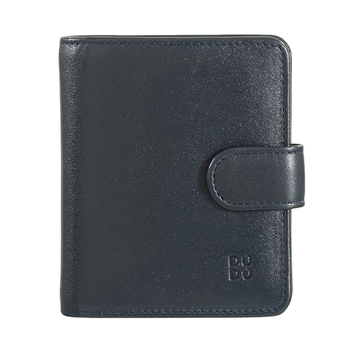DUDU Damen Portemonnaie aus Leder mit Reißverschluss, kompaktes Portemonnaie mit Knopfverschluss, Geldscheinfach, Kartenhalter und RFID-Schutz Navy