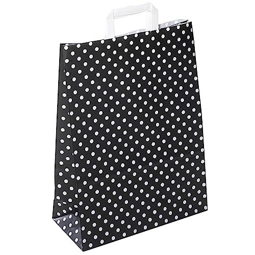 Geschenk-Papier-Tragetaschen Set á 50 Stück, schwarz mit weißen Punkten 32 x 12 x 42 cm Geschenkverpackung Geschenk-Taschen