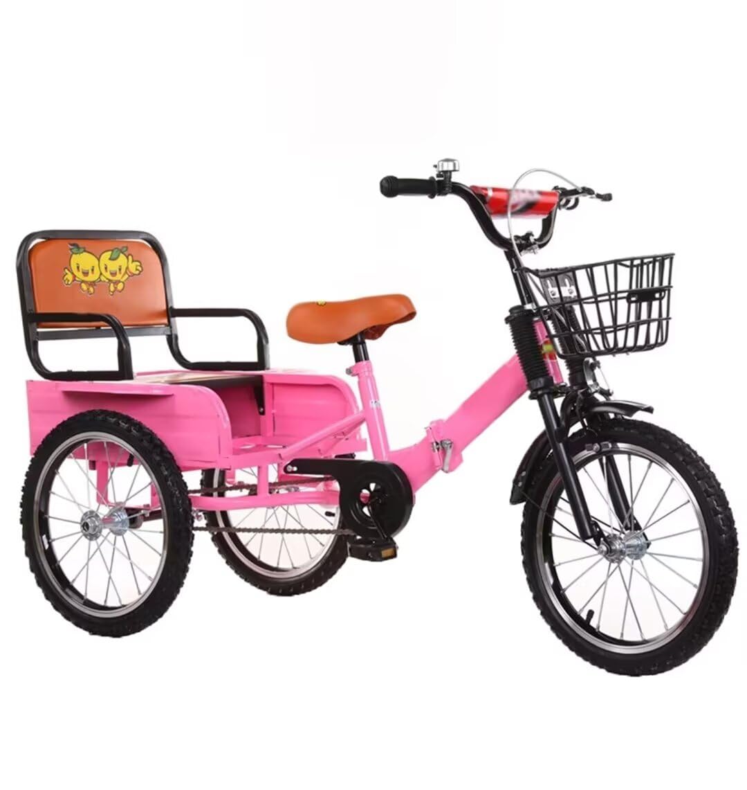 LSQXSS Kinderpedal-Dreirad mit Hinterkabine, Kleinkind-Dreirad mit Rücksitz für 3–9 Jahre, Outdoor-Dreirad, faltbares Tandem-Dreirad, Mobilitätskettenfahrrad mit Einzelbremse