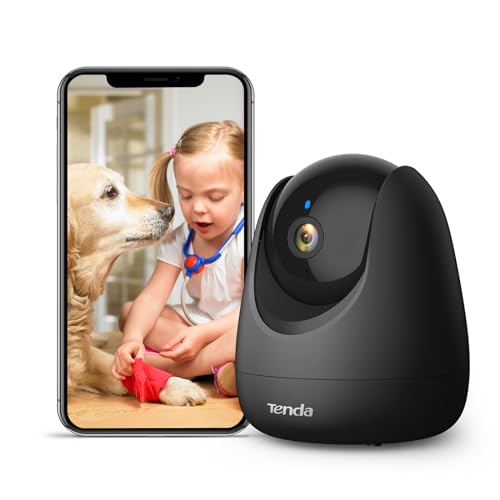 Tenda Überwachungskamera Innen CP3 V2.2-360 Grad WLAN IP Kamera, 2-Wege-Audio, 1080P, Nachtsicht, Ton & Licht Alarm, Bewegungsverfolgung, Haustierkamera für Hund/Katze, Baby Kamera, Alexa, Schwarz