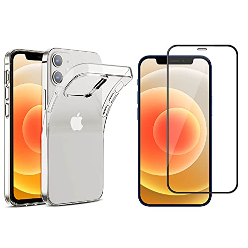 Arktis Premium Safety Set kompatibel mit iPhone 12 Mini Transparent [Invisible Air Case] TPU Silikon inklusive Full Cover Displayschutz Glas