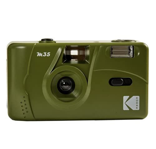 Kodak M35 35 mm Filmkamera (Olivgrün) – fokusfrei, wiederverwendbar, integrierter Blitz, einfach zu bedienen