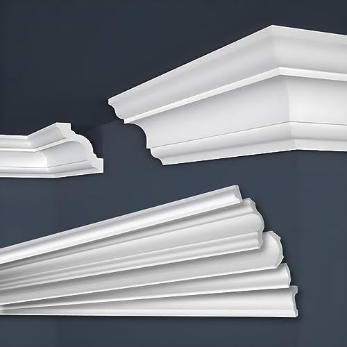 MARBET DESIGN Stuckleisten XPS Styropor weiß - Deckenleisten Deckenstuck Leisten E-Leisten - (50 Meter / 25 Leisten E-15)