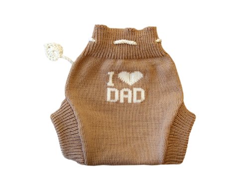 100% Merino Wolle Baby Wollwindelhose Überhosen Soaker gestrickt I love Dad S Brown-White