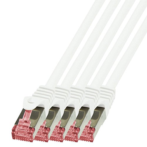 BIGtec LAN Kabel 5 Stück 10m Netzwerkkabel Ethernet Internet Patchkabel CAT.6 weiß Gigabit SFTP doppelt geschirmt für Netzwerke Modem Router Switch 2 x RJ45 kompatibel zu CAT.5 CAT.6a CAT.7 Stecker