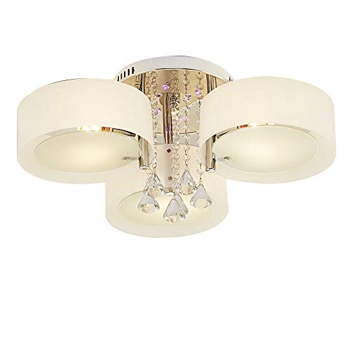 Yolancity LED Deckenleuchte Kronleuchter E27 Warmweiß Kristall Deckenlampe Innenbeleuchtung 3 Flammig RGB Licht mit Fernbedienung, für Flur Wohnzimmer Schlafzimmer Küche, Ø60xH30cm (3 Flammig)