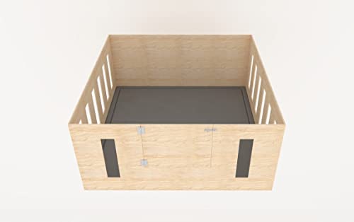 Quadratische Form mit Schienen auf zwei Seiten aus Holz für Hunde, Entwöhnungsbox, Geburtsbett, Wurfbox, Welpenbox, Hundehütte
