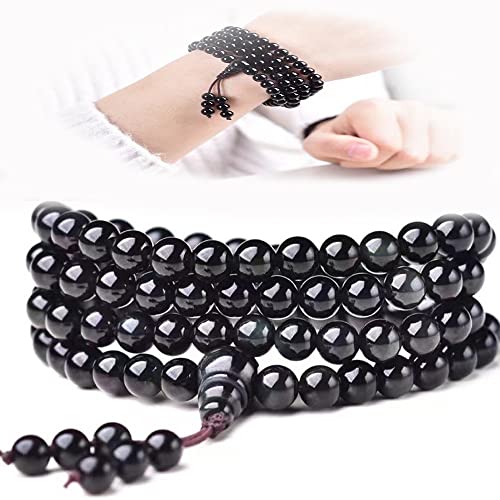 DHJY Obsidian-Armband 108 Perlen Stretch-Armband Farbe Augenfarbe Auge Buddhistische Gebetskette Tragen Sie für die tägliche Meditation Unisex-Natursteinkette Berühmte Mode,8mm