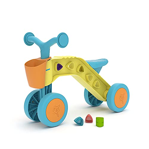 ItsiBitsi-Blocks, Laufrad mit Aufbewahrungskorb und Spielblöcken, die in den Rahmen passen, personnalisier deinen Rahmen, für Kinder von 1 bis 3 Jahren, Gelb Blau