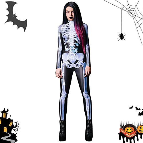 Jomewory Skelett-Kostüme für Männer und Frauen, 3D-Skelett-Kostüme für Männer und Frauen, Halloween, gruselige Skelett-Kostüme, Cosplay, Partyzubehör, 10 Stück