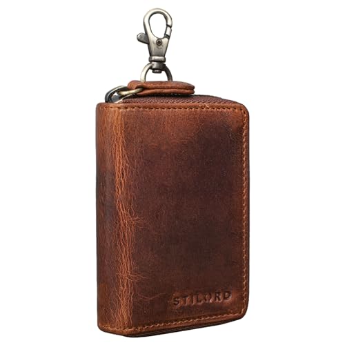 STILORD 'Emory' Schlüsseletui mit Kartenfach Leder Schlüsseltasche für viele Schlüssel RFID Kreditkartenetui Vintage Echtleder, Farbe:Kara - Cognac