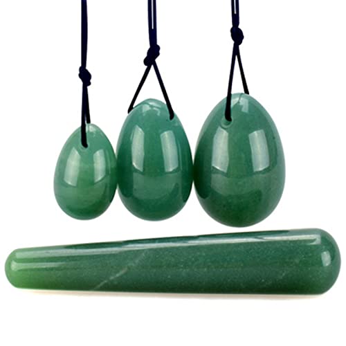Haussammlung Natürliches grünes Ei-Set, Jade-Eier, Zauberstab, Kristall-, Trainingsgerät, Massagestein, 3 Eier mit Box (Color : 3 Eggs 1 Wand)