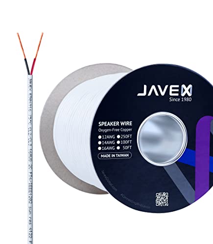 JAVEX CL3 In-Wall-Use OFC-Lautsprecherkabel mit 16 Gauge[1,31mm2] [sauerstofffreies Kupfer 99,9%] für die Installation von Heimkino- und Audiosystemen, weiß, 50 Fuß [15,25m]