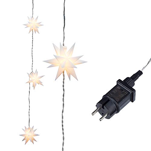 Cepewa Lichterkette weiß 3D Stern mit 3 Sternen Ø 12cm L 60cm + Zuleitung 500cm Outdoor IP44 (1 x Lichterkette 3D Stern weiß)