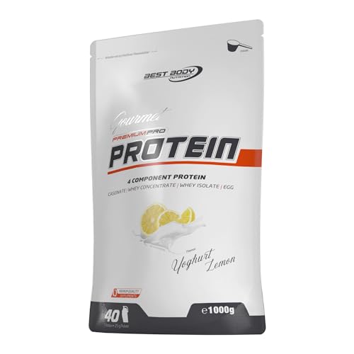 Best Body Nutrition Gourmet Premium Pro Protein, Yoghurt Lemon, 4 Komponenten Protein Shake: Caseinat, Whey Konzentrat, Whey Isolat, Eiprotein, 1 kg Zipp Beutel