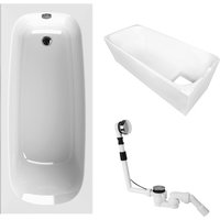 AquaSu Acryl-Badewanne, Set, Badewanne, Wannenträger und Excenter Ab- und Überlaufgarnitur, 170 x 75 cm, Weiß