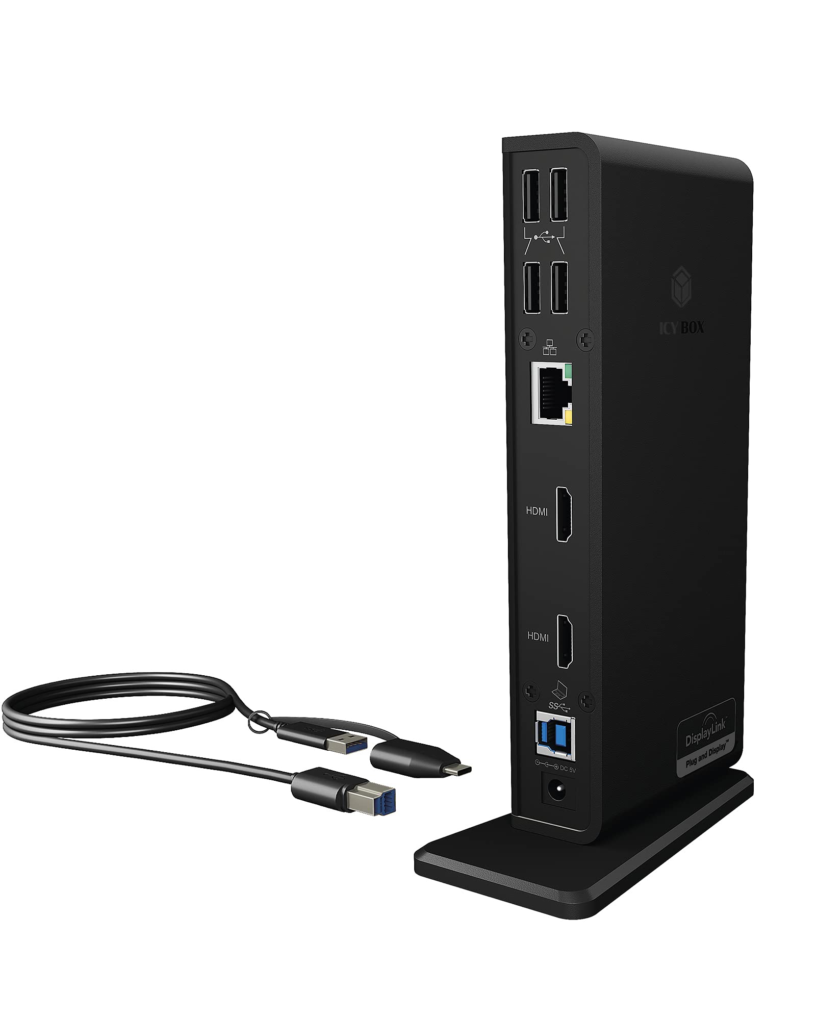 ICY BOX USB-C Docking Station (11-in-1) für 2 Monitore (2x HDMI), 6x USB 3.0 HUB, DisplayLink, Gigabit Ethernet, Audio, IB-DK2251AC für Windows, M1/M2 MacBook Air / Pro